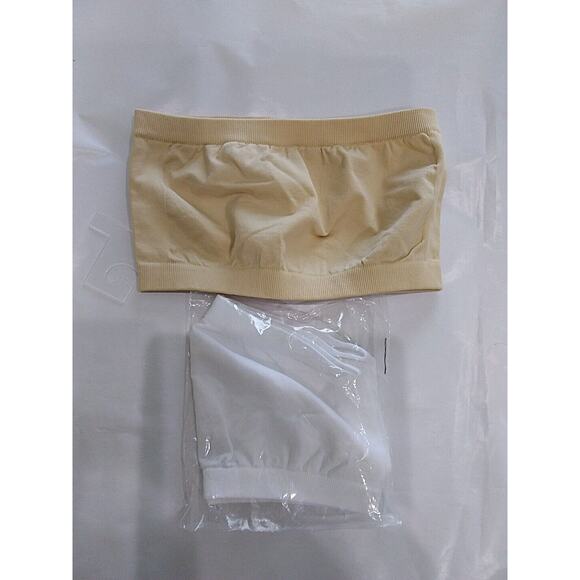 NWOT MALIBU SUGAR Girls White And Beige Spandex Bandeau Bra One Size - Picture 2 of 3